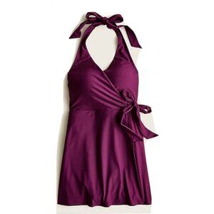 J Crew Halter Wrap 8 Swim Dress One Piece Swimsuit in Iris Purple Plum New